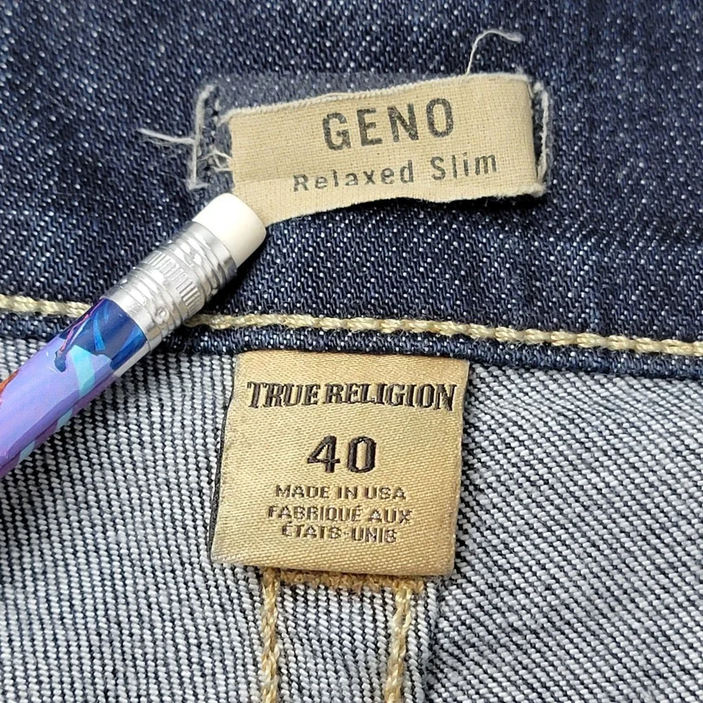 True Religion Jeans Mens 40 Geno Relaxed Slim Straight Made USA Denim Pockets